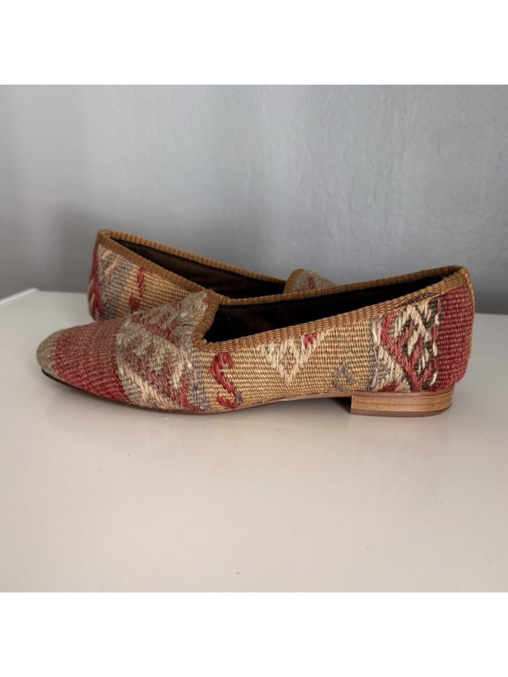 El Rincón de Fehmi Kilim Wool Tapestry Loafers Size 40 Handmade Woven Flat